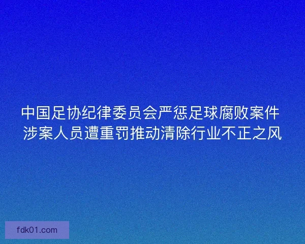 中国足协纪律委员会严惩足球腐败案件 涉案人员遭重罚推动清除行业不正之风